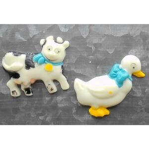 1985 Barnyard Fridge Magnets Cow & Duck Googly Eyes Platic Vintage GiftCo